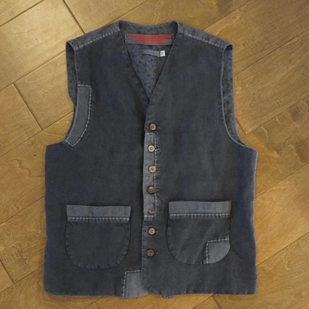 Dr.Collectiors V Neck Button Up Utility Vest Dark Gray Mens Size XS
